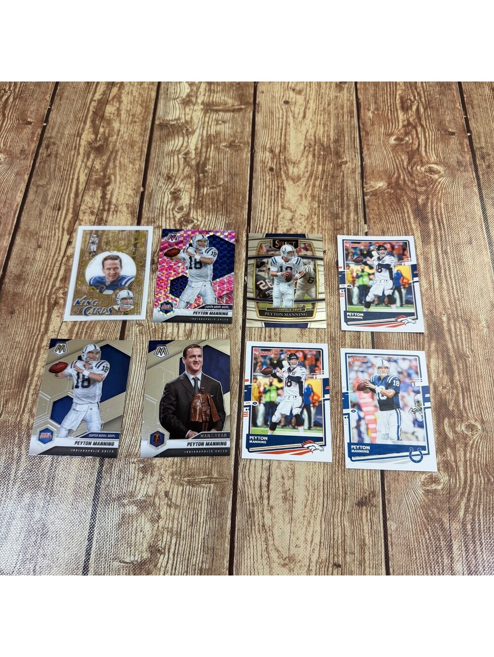 Peyton Manning Football Card Lot (7) - Pink Mosaic Prizm, Illusions, Select